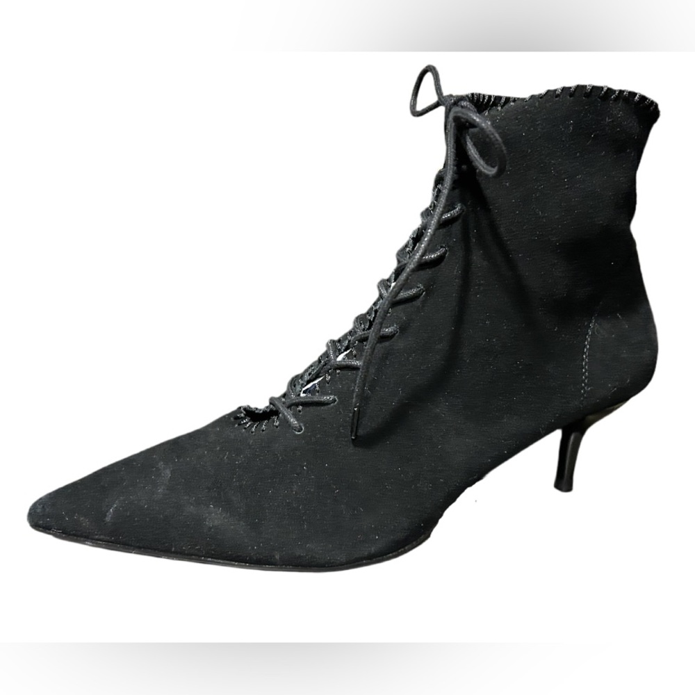 Zara Leather Black Kitten Heel Lace-up Ankle Boots Women’s Size 7.5